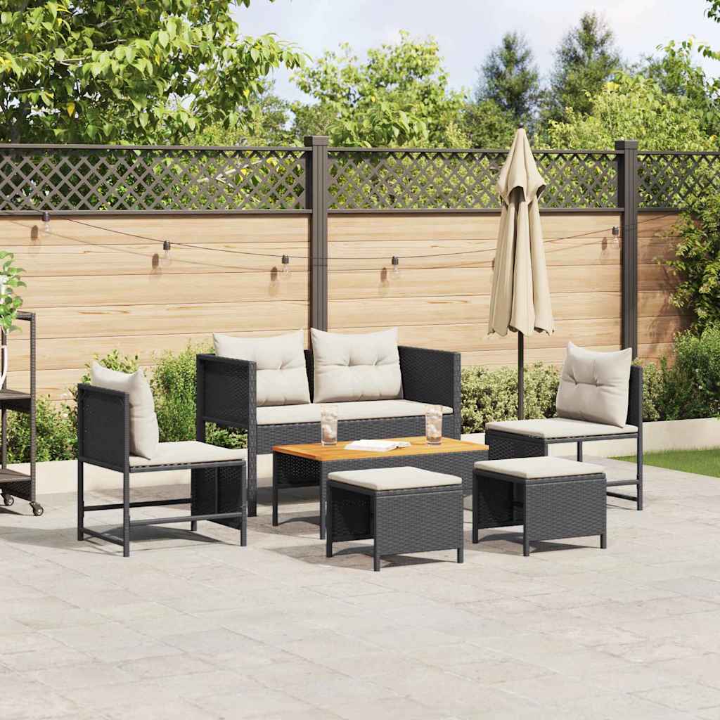 Havesofa Sæt med pude 6 pcs Sort og Cream polyrattan