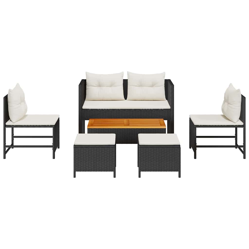 Havesofa Sæt med pude 6 pcs Sort og Cream polyrattan