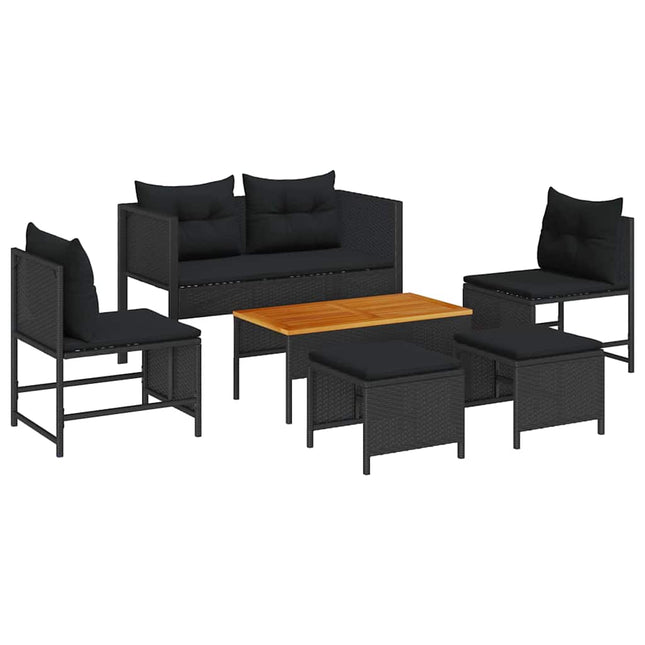 Havesofa Sæt med pude 6 pcs Sort polyrattan