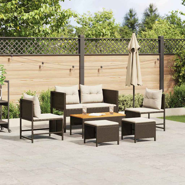 Havesofa Sæt med pude 6 pcs Brun og Creme polyrattan