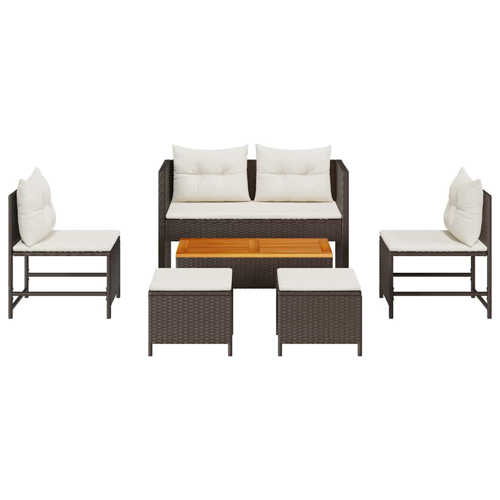 Havesofa Sæt med pude 6 pcs Brun og Creme polyrattan
