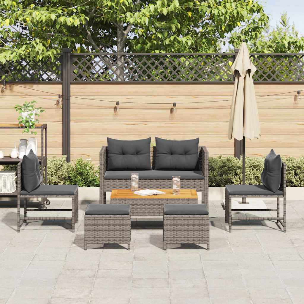 Havesofa Sæt med pude 6 pcs Grå og Mørkegrå polyrattan
