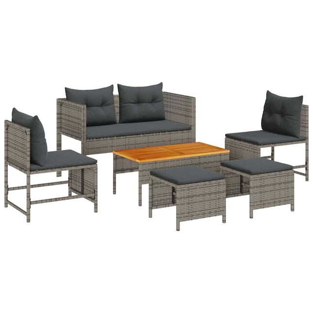 Havesofa Sæt med pude 6 pcs Grå og Mørkegrå polyrattan