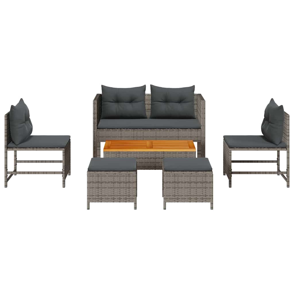 Havesofa Sæt med pude 6 pcs Grå og Mørkegrå polyrattan