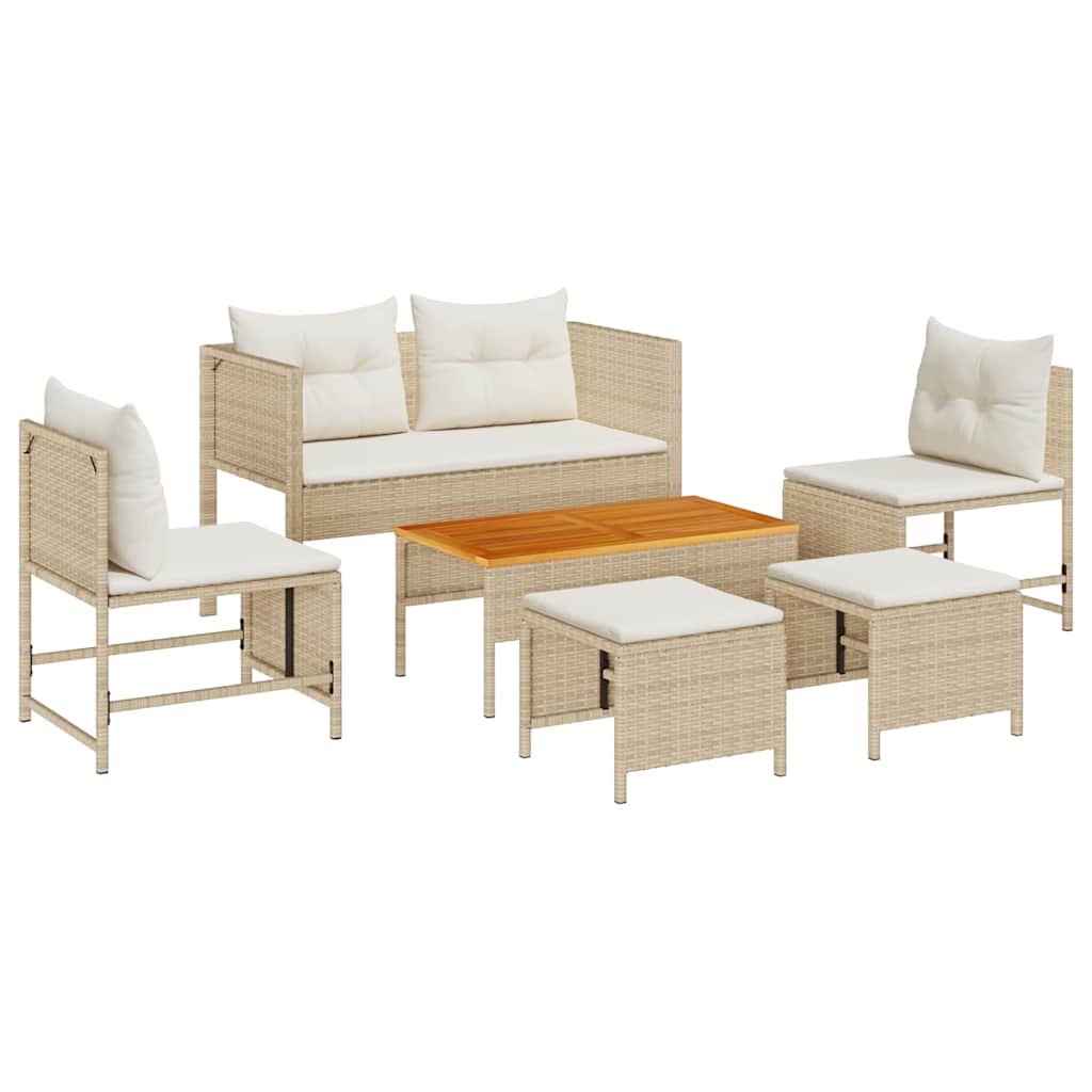 Havesofa Sæt med pude 6 pcs Beige og creme polyrattan