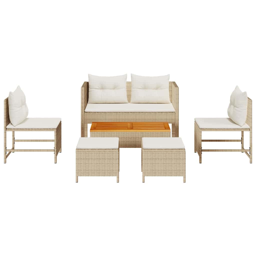 Havesofa Sæt med pude 6 pcs Beige og creme polyrattan