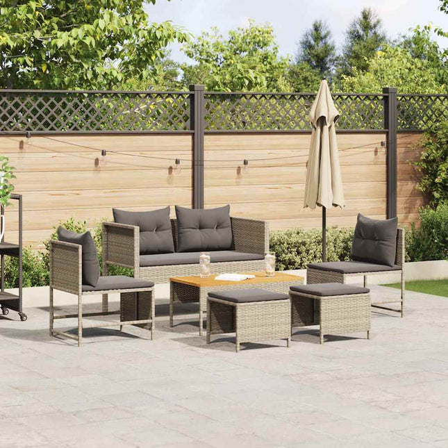 Havesofa Sæt med pude 6 pcs Lysegrå og mørkegrå polyrattan