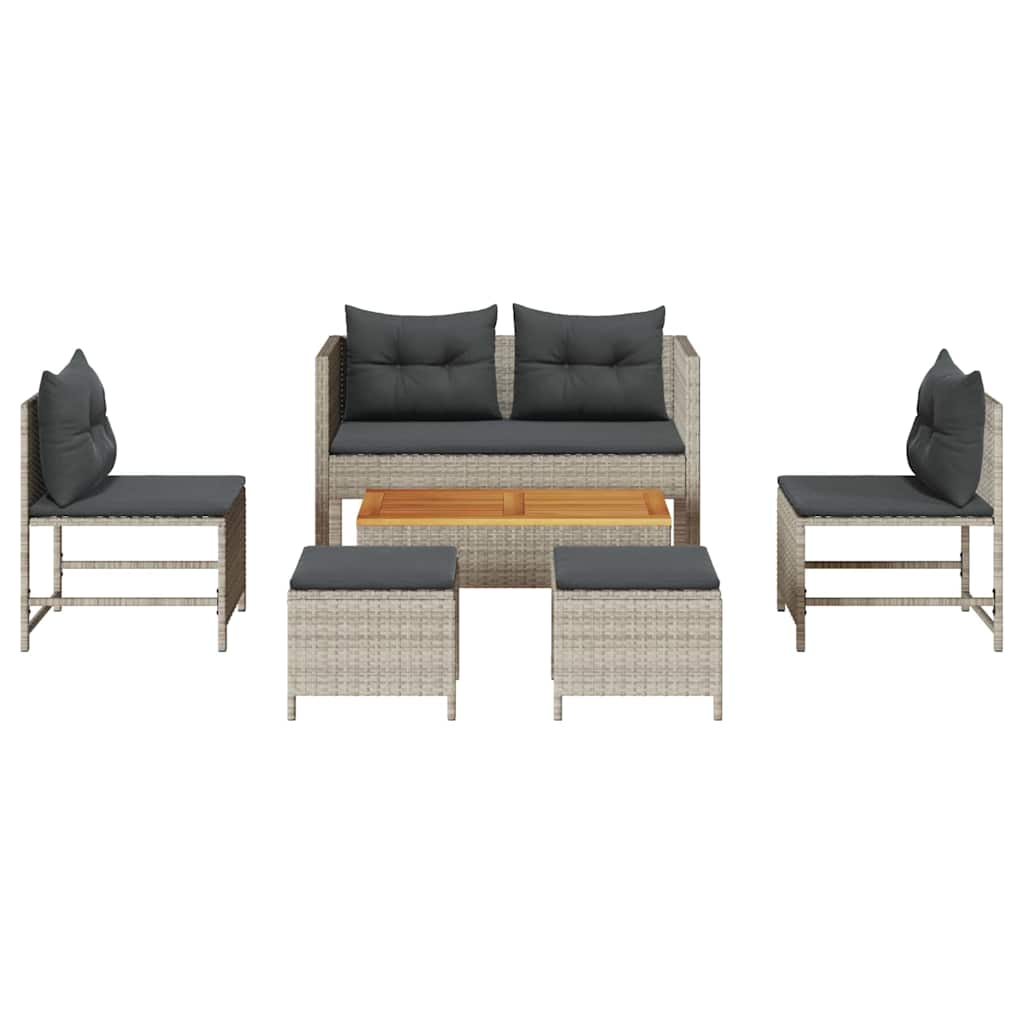 Havesofa Sæt med pude 6 pcs Lysegrå og mørkegrå polyrattan