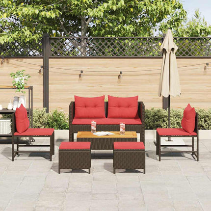 Havesofa Sæt med pude 6 pcs Brun og Rød polyrattan