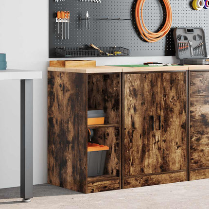 Garageopbevaringsskab røget eg 30x51x85 cm massivt træ fyrretræ