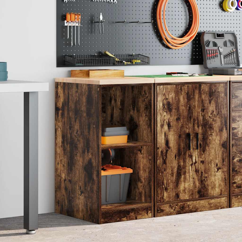 Garageopbevaringsskab røget eg 40x51x85 cm massivt træ fyrretræ