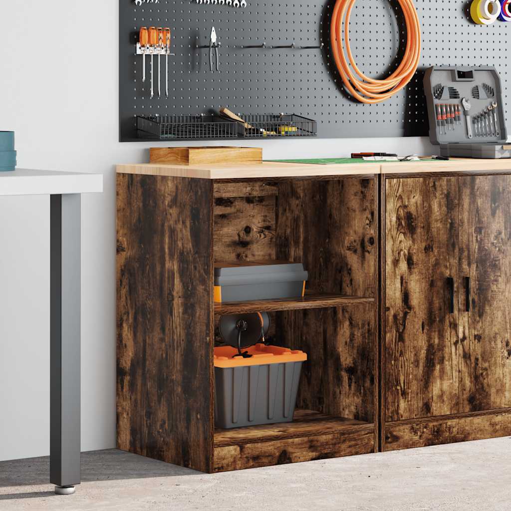 Garageopbevaringsskab røget eg 60x51x85 cm massivt træ fyrretræ