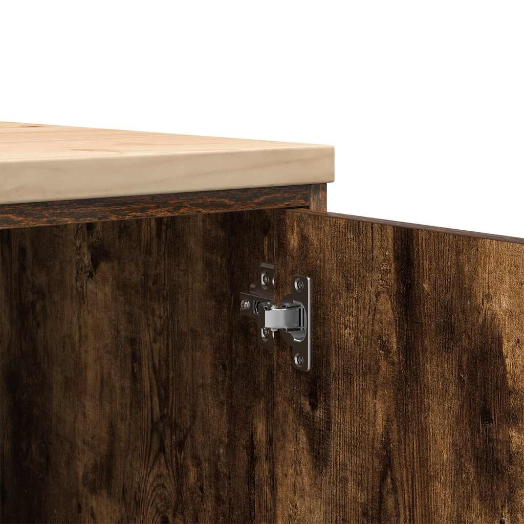Garageopbevaringsskab røget eg 30x51x85 cm massivt træ fyrretræ