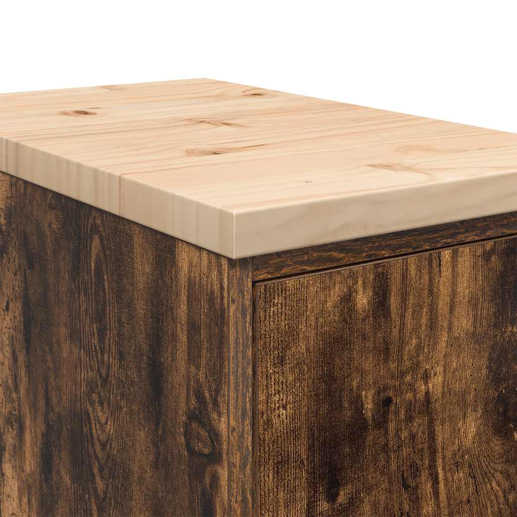 Garageopbevaringsskab røget eg 30x51x85 cm massivt træ fyrretræ
