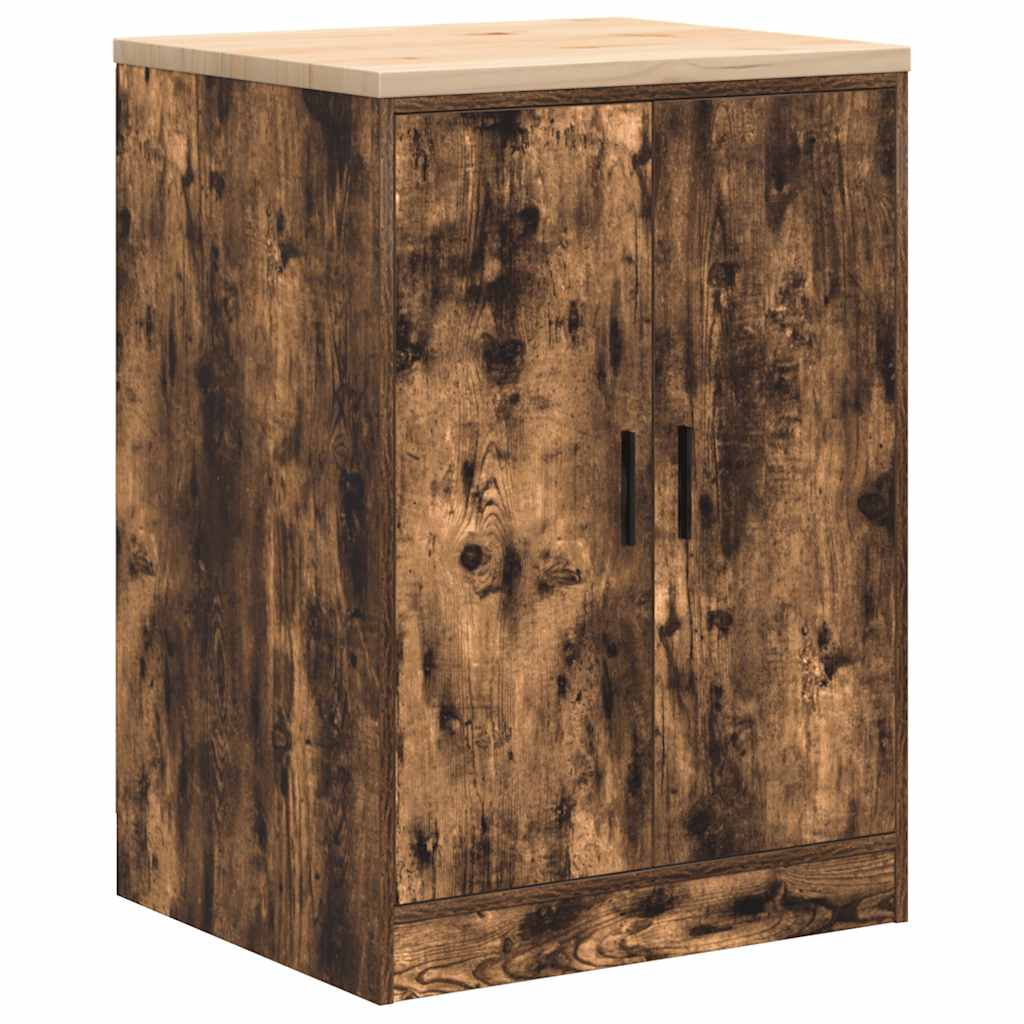 Garageopbevaringsskab røget eg 60x51x85 cm massivt træ fyrretræ