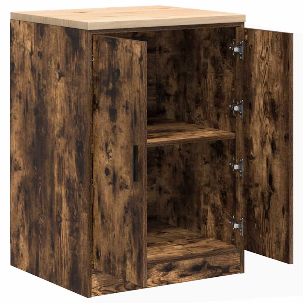 Garageopbevaringsskab røget eg 60x51x85 cm massivt træ fyrretræ