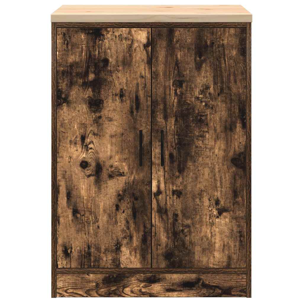Garageopbevaringsskab røget eg 60x51x85 cm massivt træ fyrretræ