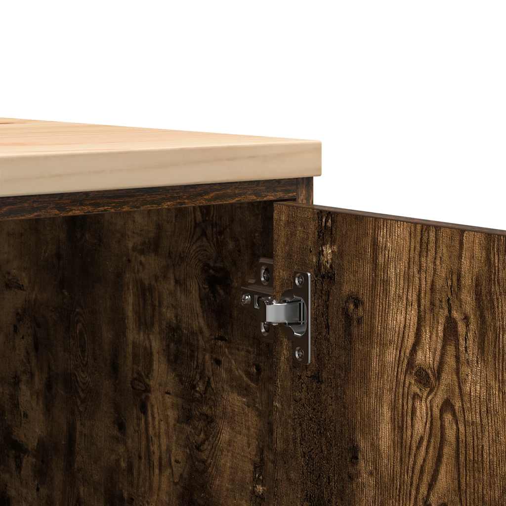 Garageopbevaringsskab røget eg 60x51x85 cm massivt træ fyrretræ