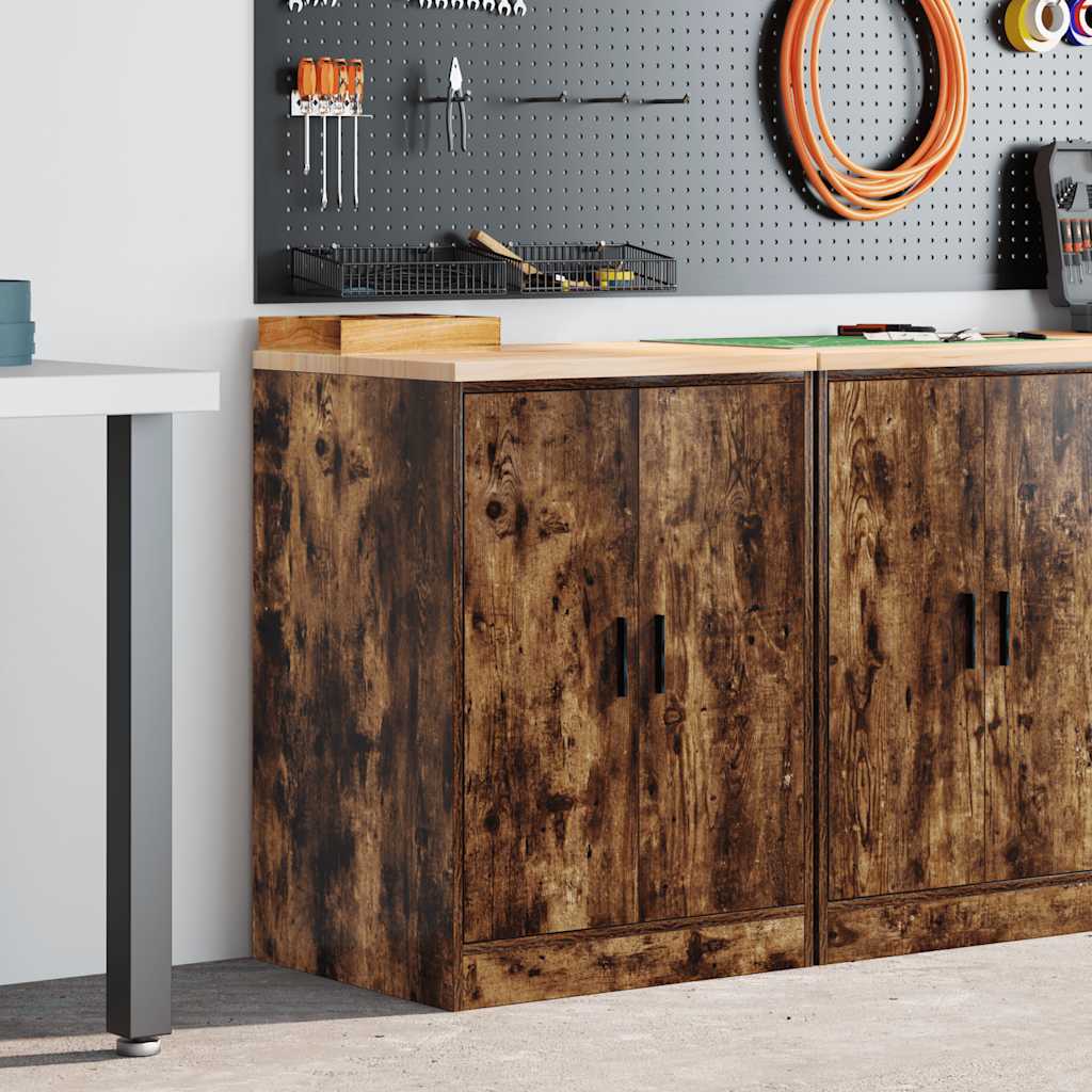 Garageopbevaringsskab røget eg 60x51x85 cm massivt træ fyrretræ