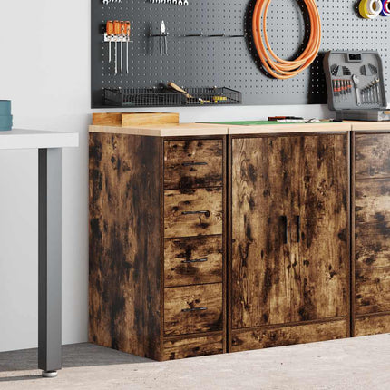 Garageopbevaringsskab røget eg 30x51x85 cm massivt træ fyrretræ