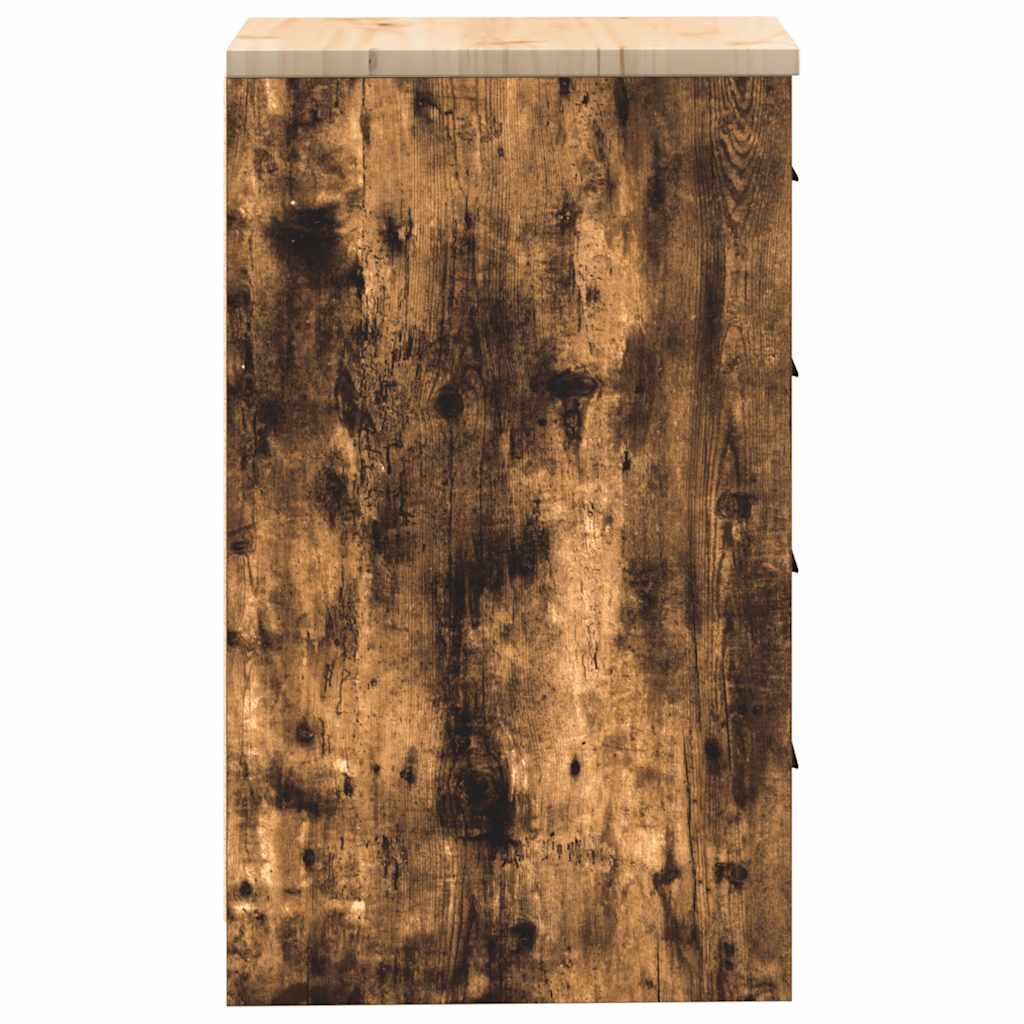Garageopbevaringsskab røget eg 40x51x85 cm massivt træ fyrretræ