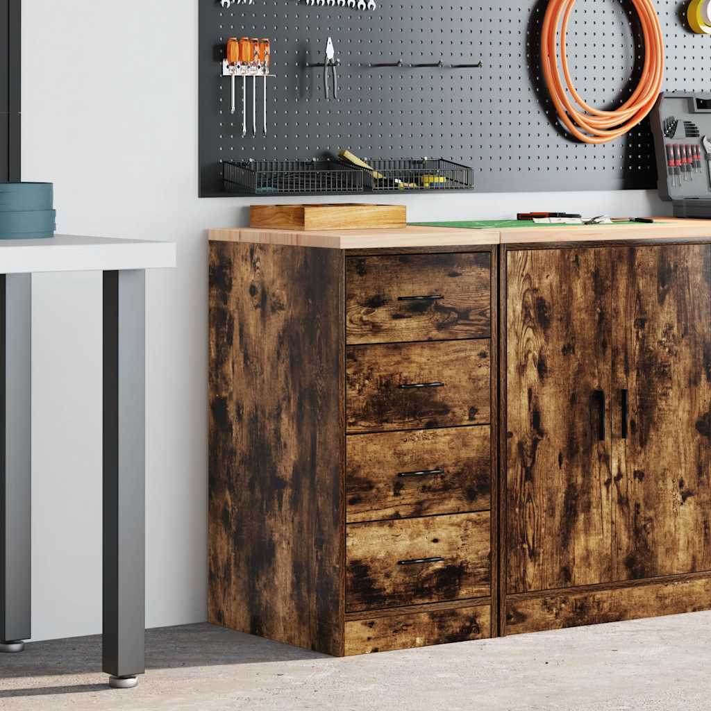 Garageopbevaringsskab røget eg 40x51x85 cm massivt træ fyrretræ