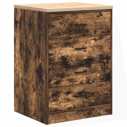 Garageopbevaringsskab røget eg 60x51x85 cm massivt træ fyrretræ
