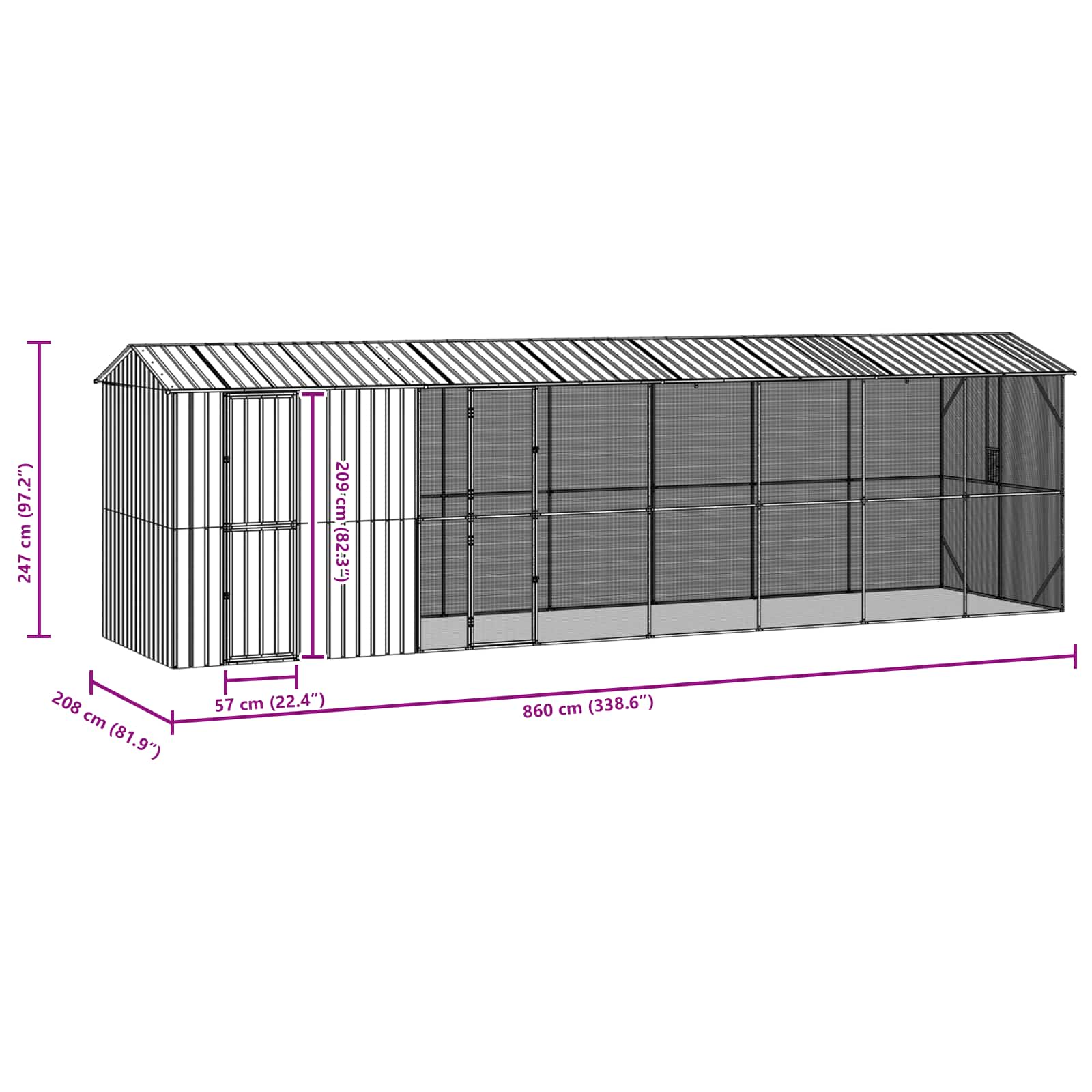 Fuglebur Antracit 860 x 208 x 247 cm Galvaniseret stål