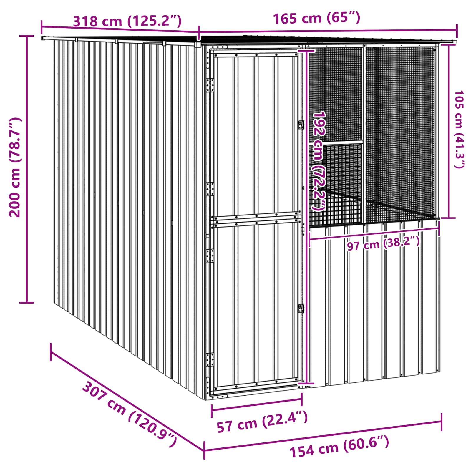 Fuglebur Antracit 165 x 318 x 200 cm Galvaniseret stål