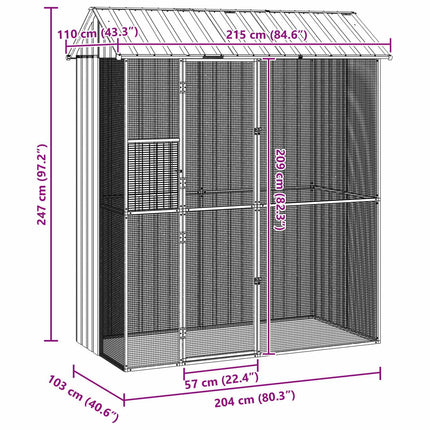 Fuglebur Antracit 215 x 110 x 247 cm Galvaniseret stål