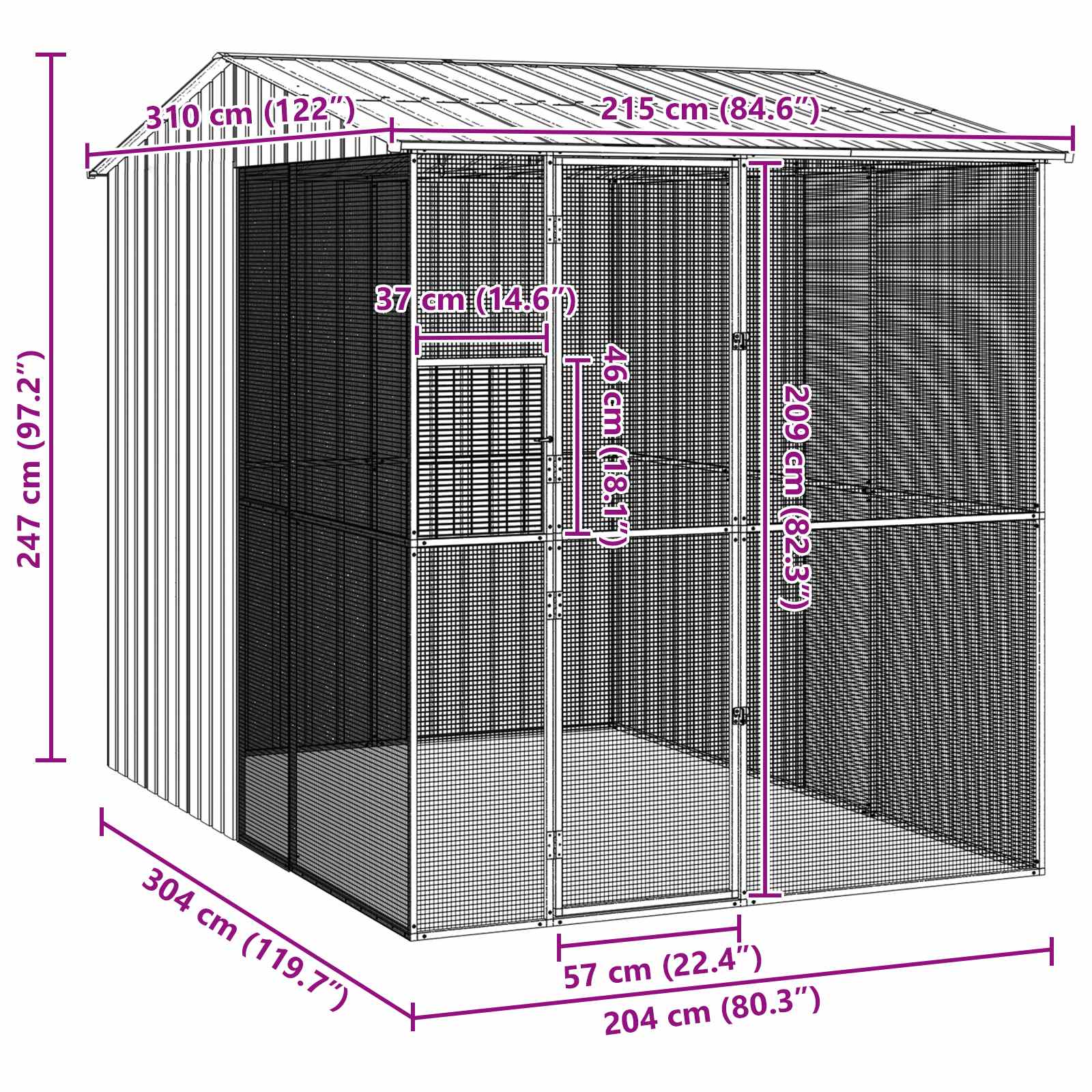 Fuglebur Antracit 215 x 310 x 247 cm Galvaniseret stål