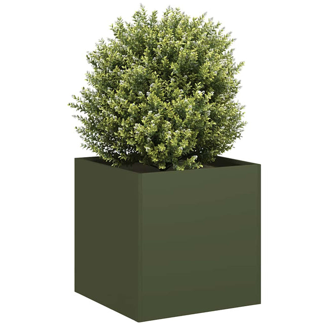 plantekasse 40x40x40 cm koldvalset stål olivengrøn