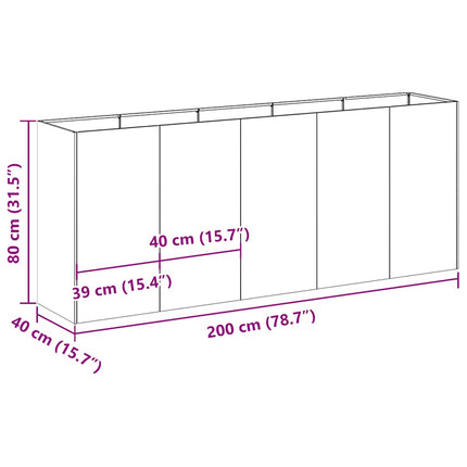 plantekasse sort 200x40x80 cm koldvalset stål