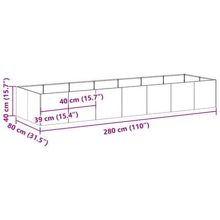 plantekasse 280x80x40 cm stål hvid