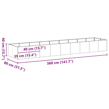 plantekasse 360x80x40 cm stål sort