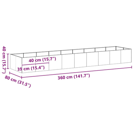 plantekasse 360x80x40 cm stål hvid
