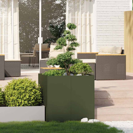 plantekasse 80x80x80 cm stål olivengrøn