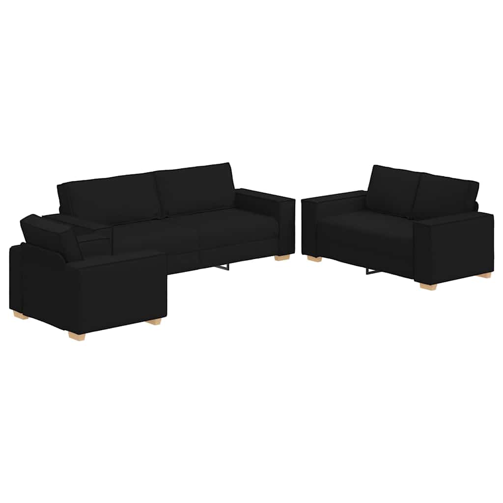 Sofa 3 pcs Sort Linned-blandet stof