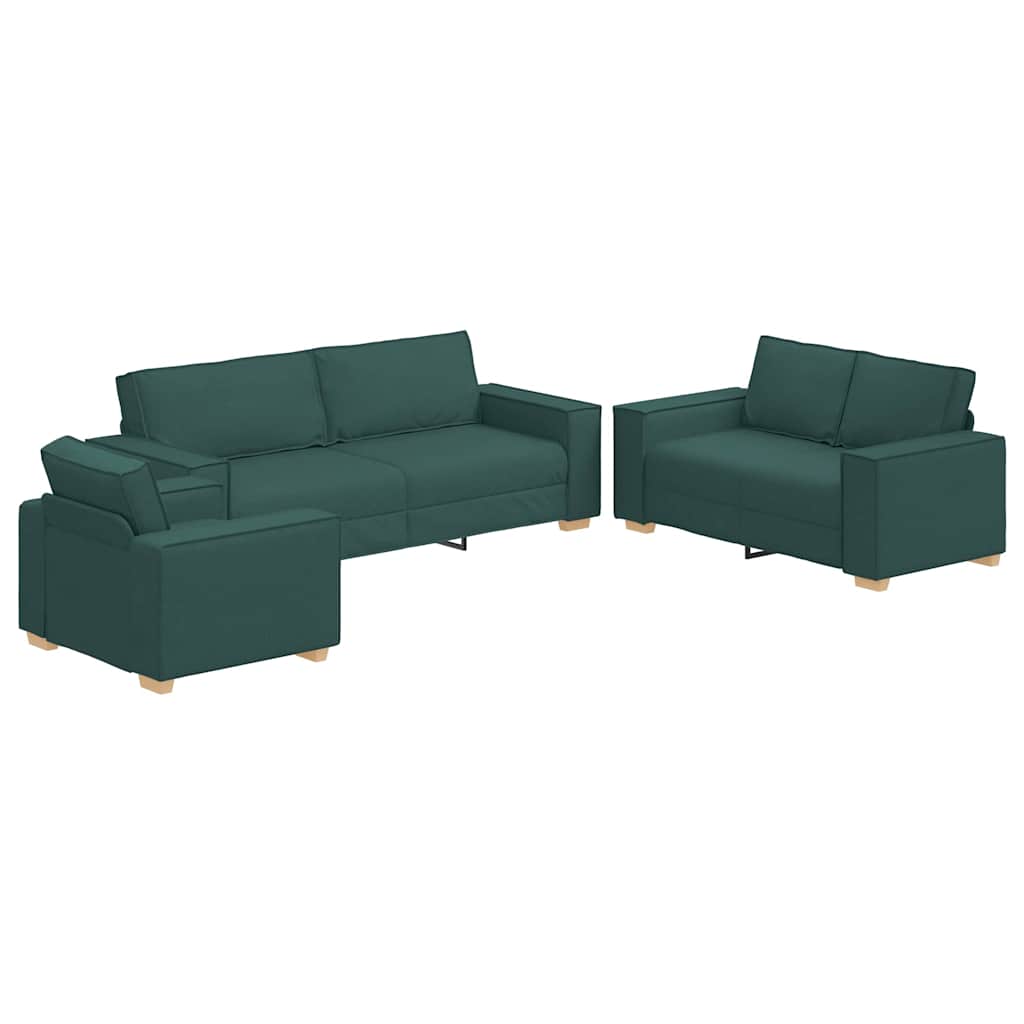 Sofa Sæt 3 pcs Mørkegrøn Stof