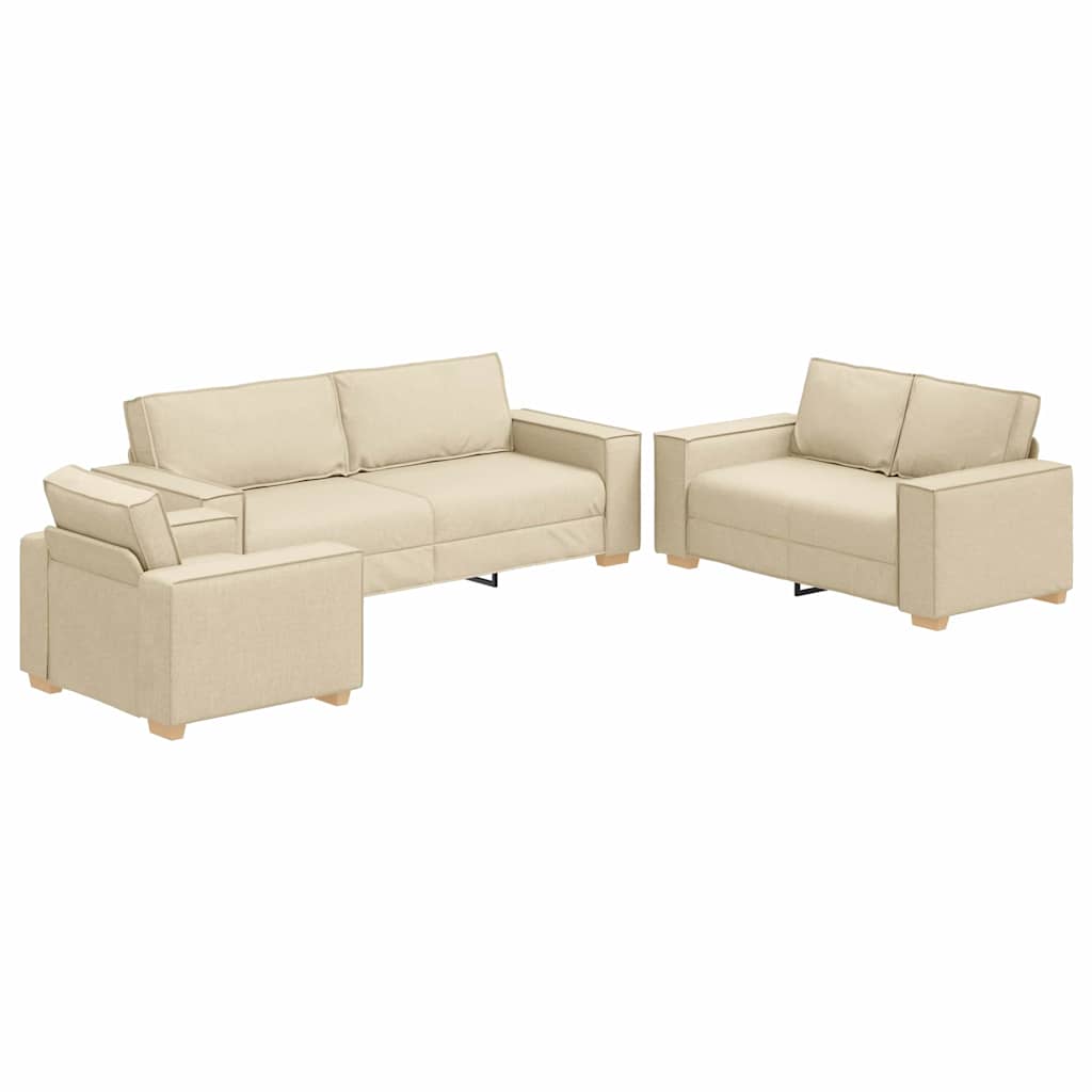 Sofa 3 pcs Creme Linned-blandet stof