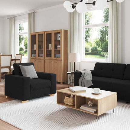 Sofa 3 pcs Sort 221 x 80 x 80 cm Linned-blandet stof