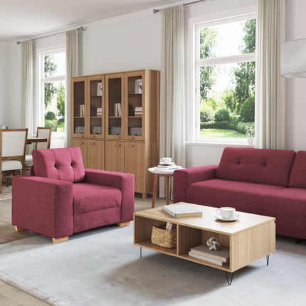 Sofa 3 pcs Vindrød 221 x 80 x 80 cm Linned-blandet stof