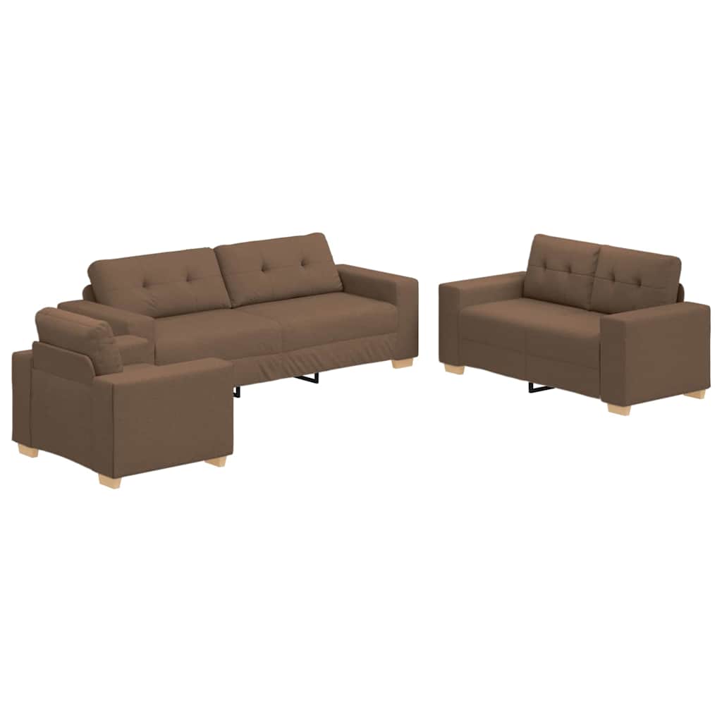 Sofa 3 pcs Brun Linned-blandet stof
