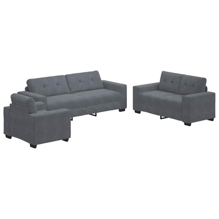 Sofa Sæt 3 pcs Mørkegrå 221 x 80 x 80 cm Fløjl