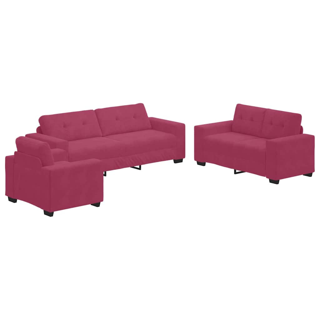 Sofa 3 pcs Vindrød Linned-blandet stof