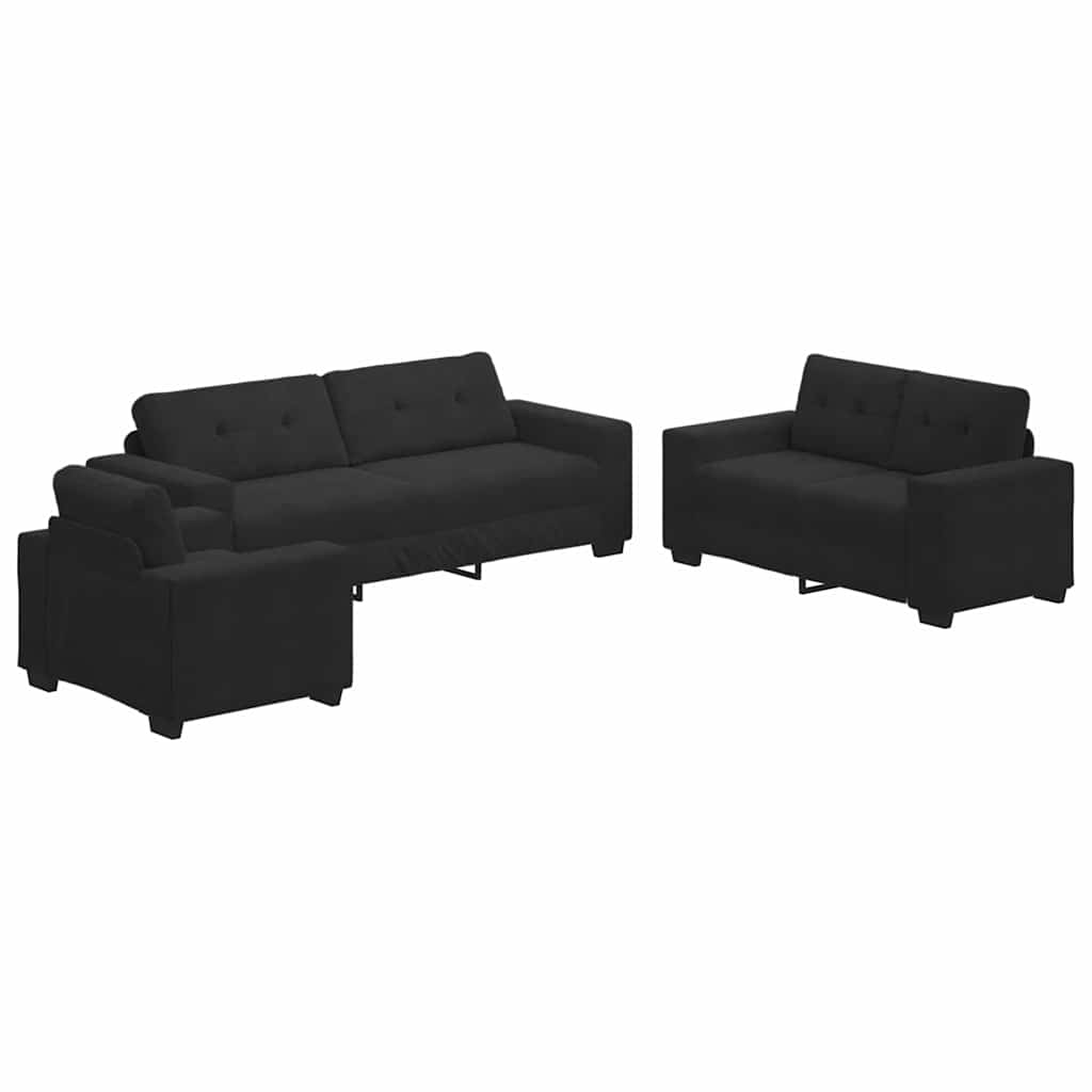 Sofa 3 pcs Sort Linned-blandet stof