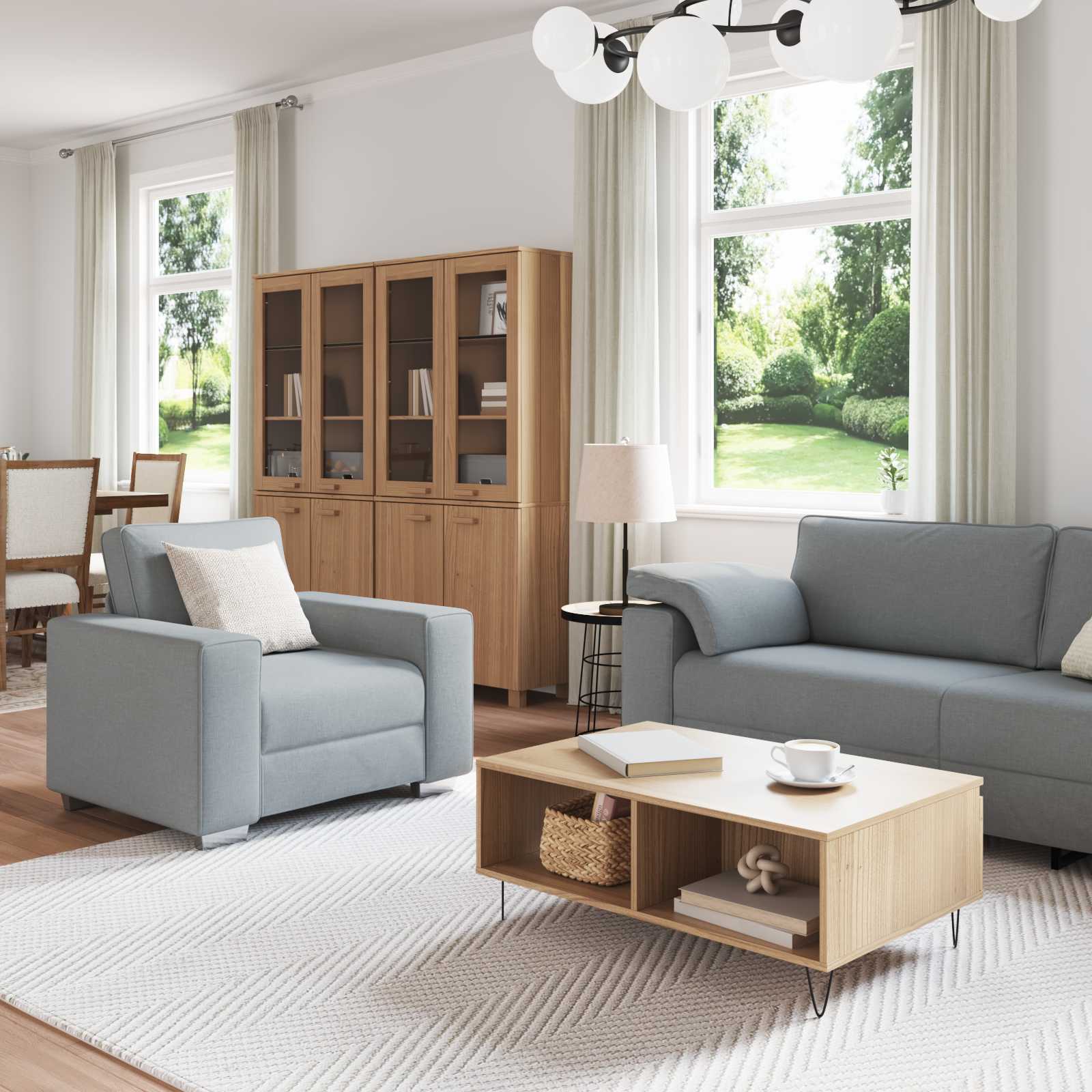 Sofa 3 pcs Lysegrå Linned-blandet stof