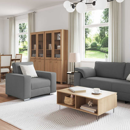 Sofa 3 pcs Mørkegrå 219 x 80 x 82 cm Linned-blandet stof