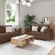 Sofa 3 pcs Brun Linned-blandet stof