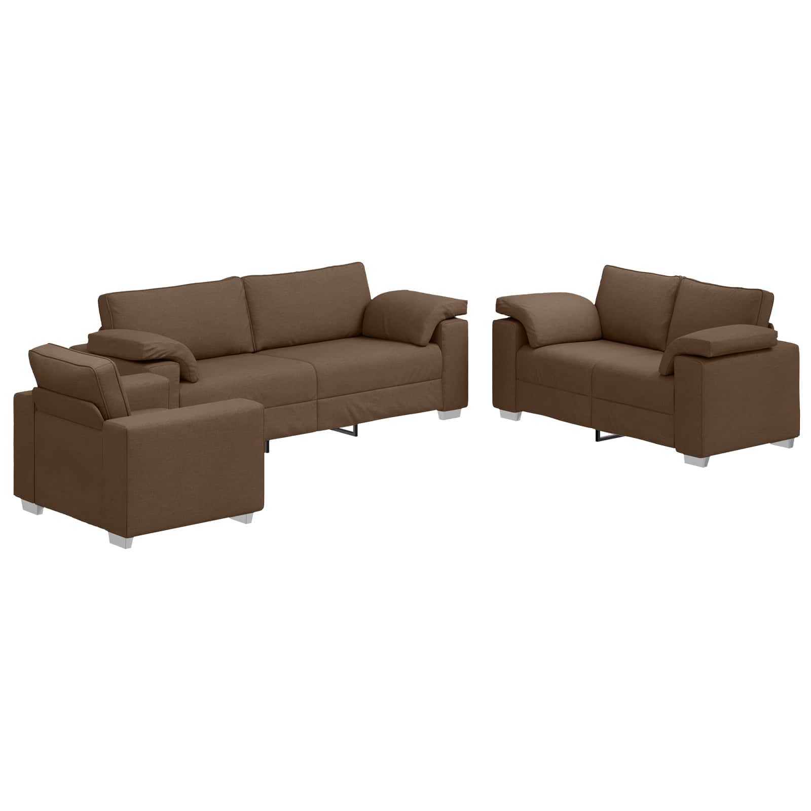 Sofa 3 pcs Brun Linned-blandet stof